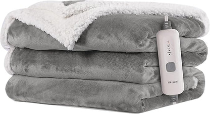 Electric Heated Blanket 72"x84" Full Size Flannel & Sherpa - 4 Heat Settings & 10H Auto Shut Off for Safe Overnight Use, Fast Heating, Machine Washable for Bed, Couch, Office - Light Gray