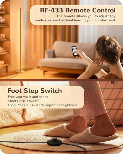 EDISHINE Floor Lamp, Remote Control & Foot Switch Floor Lamps for Living Room, 10%-100% Dimmable Standing Lamp with 7 Color Temperature, 57.5" Tall Corner Floor Lamp for Bedroom, Office, Gold