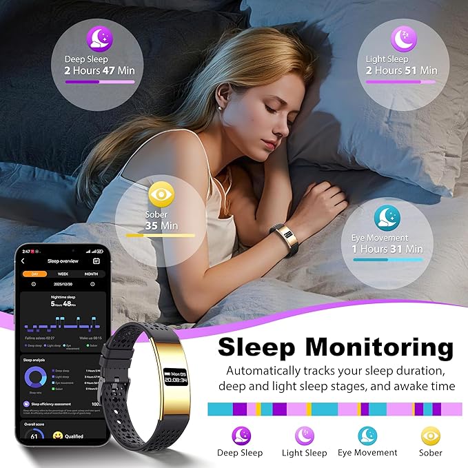 Smart Bracelet for Women Men,Wearable Activity & Fitness Tracker,All-Day Heart Rate/Stress/HRV/Step Monitor,24H Sleep Tracker,Multiple Sport Modes Smart Wristband with 2 Bands, Free APP