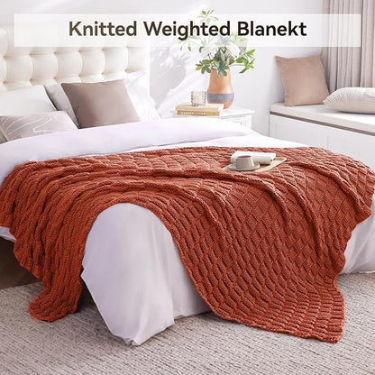 Knitted Weighted Blanket Adults, No Beads Heavy Blanket 40” x 60'' 7lbs, Breathable Chunky Knit Blanket, Cooling Weighted Blanket for Hot Sleepers, Christmas Home Decor (Orange)