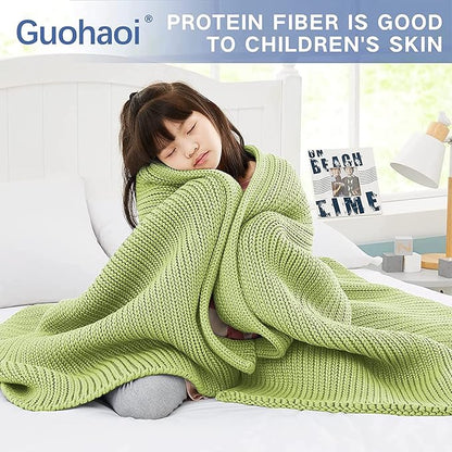 Guohaoi Knitted Weighted Blanket for Adults (Light Green 60"x80" 15lbs) No Beads Cooling Throw Blanket for Hot Sleepers, Home Decor Breathable Chunky Knit Heavy Blanket Use on Queen/King Size Bed
