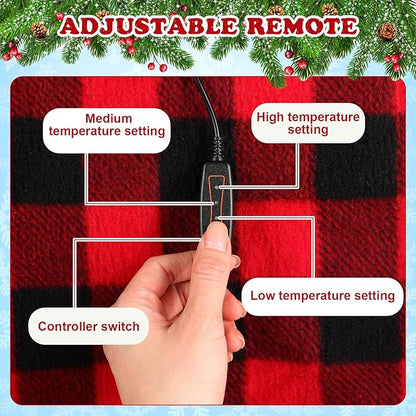 Tuanse 2 Pcs USB Heated Blanket 25"x35" Small Portable 5v 3 Setting Electric Blanket with Timer and Temperature Controller Winter Wearable Recharge Throw for Travel Home(Red and Black Plaid)