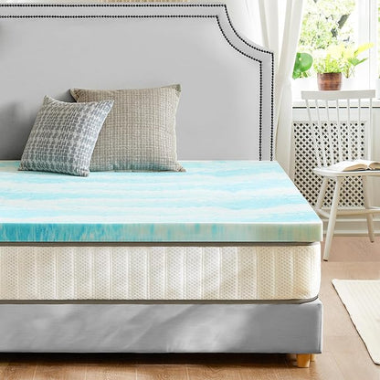 Sweetcrispy Mattress Topper King, 4 Inch Thick Memory Foam Gel Infused Cooling Toppers Pad for King Size Bed, Sleeper Sofa, RV, Camper, CertiPUR US Certified, Ventilated and Breathable