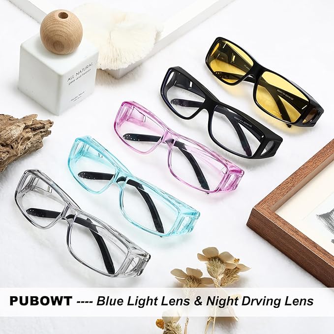 Fit Over Glasses Blue Light Blocking and Night Vision Driving Glasses for Men Women Wrap Around Goggles Eyewear PT2006
