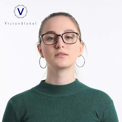 VisionGlobal Blue Light Blocking Glasses for Women/Men, Anti Eyestrain, Computer Reading, TV Glasses, Stylish Square Frame, Anti Glare(Red,+3.75 Magnification)