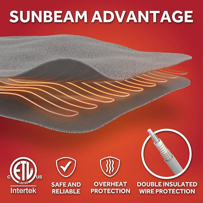 Sunbeam Royal Ultra Fleece Heated Electric Blanket Queen Size, 90" x 84", 12 Heat Settings, 12-Hour Selectable Auto Shut-Off, Fast Heating, Machine Washable, Warm and Cozy, Iron