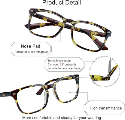 YEIN Progressive Multifocus Reading Glasses, Spring Hinge Blue Light Blocking Glasses for Women Men, No Line Multifocal Readers with Clear Lenses (+0.00/+2.50 magnification)