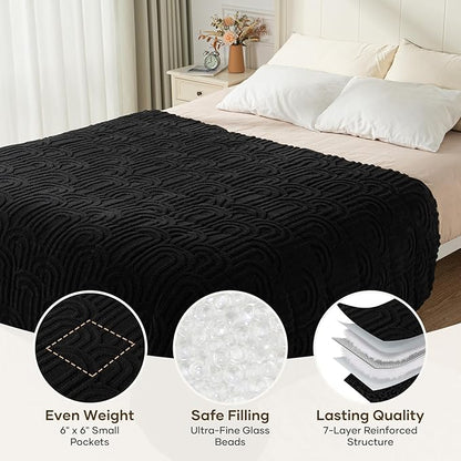 Cottonblue Weighted Blanket for Adults 15 lbs Twin Size, Cozy Fluffy Sherpa Fleece Jacquard Weighted Throw Blankets 48" x 72" for Sleep Relax, Fuzzy Warm Arch Heavy Blanket Soft for Bed Couch, Black