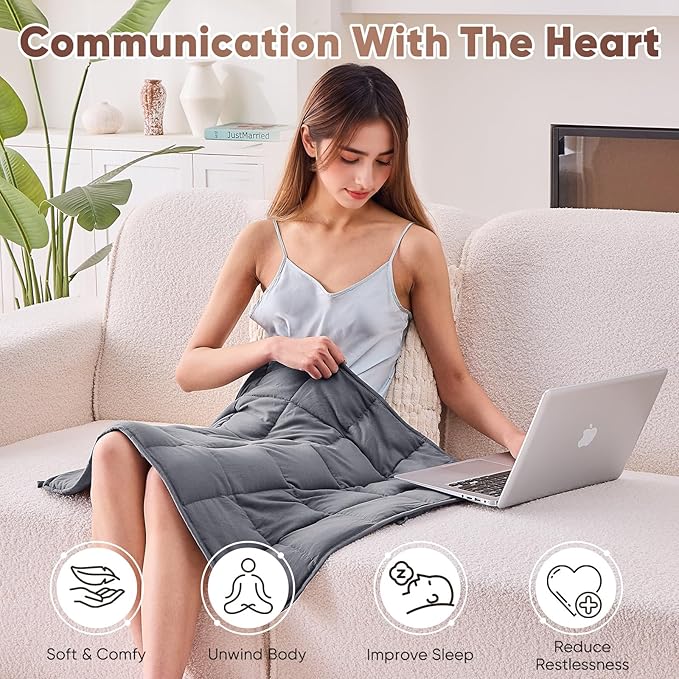 BETU Weighted Blanket (36''x48'' 3lbs Grey Small Size & 24''x29'' 5lbs Grey Weighted Lap Blanket) 2 Pieces Bundled, Cooling Heavy Blanket with Premium Glass Beads, Soft Thick Blankets for Sleep.