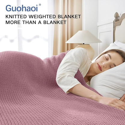Guohaoi Knitted Weighted Blanket for Adults (Muted Pink 50"x75" 20lbs) No Beads Cooling Throw Blanket for Hot Sleepers, Home Decor Breathable Chunky Knit Heavy Blanket Use on Full Size Bed