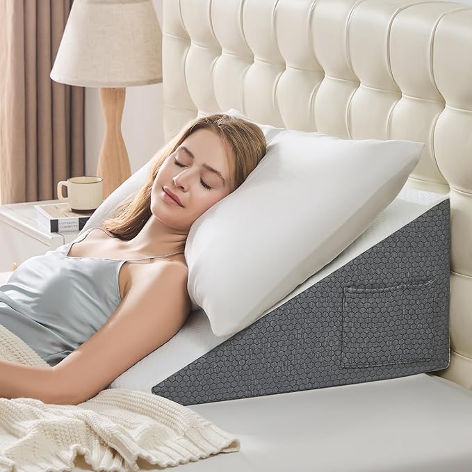 Yojoker Wedge Pillow for Sleeping - 7.5 Inch Bed Wedge for Headboard Triangle Pillow, Memory Foam Wedges for Acid Reflux, GERD, Snoring, Post Surgery Back Pain Relief, Leg Elevation, Washable Cover