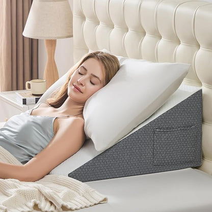 Yojoker Wedge Pillow for Sleeping - 7.5 Inch Bed Wedge for Headboard Triangle Pillow, Memory Foam Wedges for Acid Reflux, GERD, Snoring, Post Surgery Back Pain Relief, Leg Elevation, Washable Cover