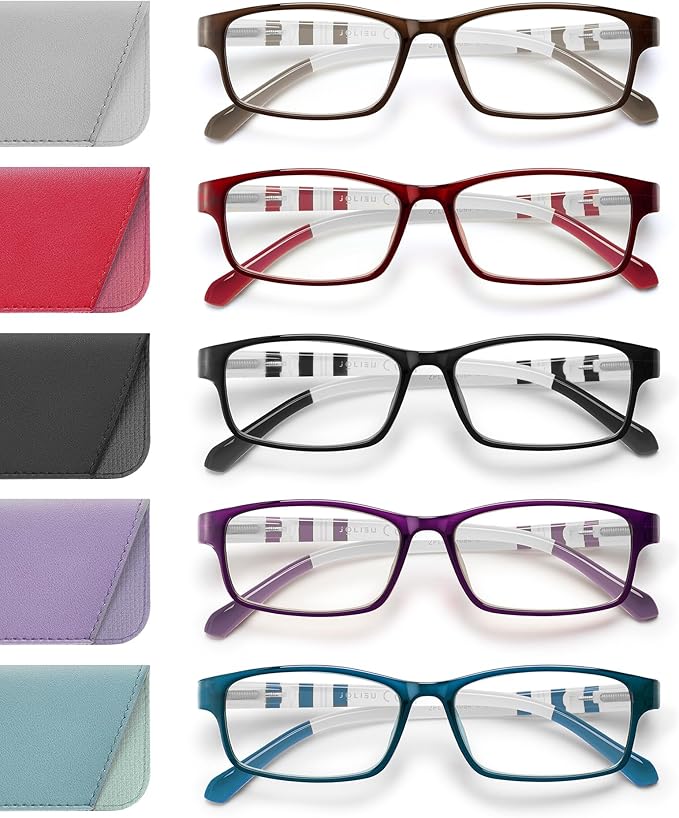 Reading Glasses for Women, 5 Pack Blue Light Blocking Readers, Lightweight Eyeglasses with Spring Hinge