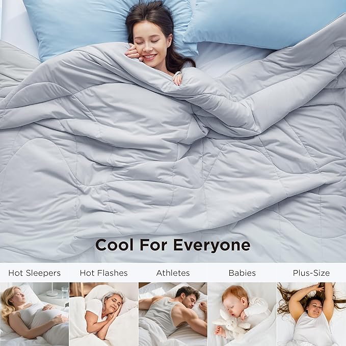 Bedsure Cooling Comforter Twin - Cooling Blankets for Hot Sleepers, Lightweight Comforter for Summer with Dual-Sided Cool Tech, Soft Breathable Cold Blanket for Sleeping, Grey, 68x88 Inches