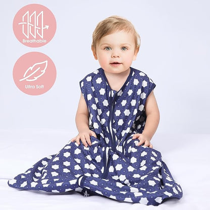 Baby Sleep Sack 6-12 Months 3 Pack Baby Wearable Blanket 100% Rayon Cotton 2-Way Zipper Toddler Sleeping Sack .Comfy Soft Lightweight TOG 0.3 (Elephant&Dinosaur&Hexagon,)
