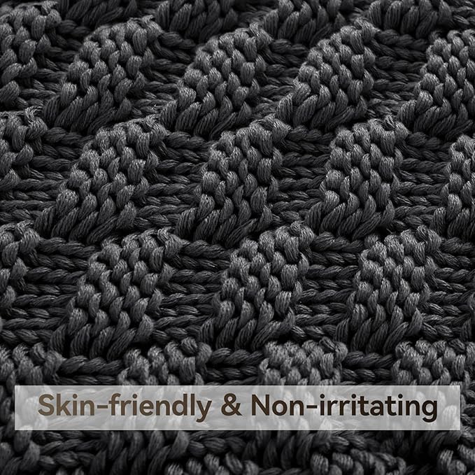 Knitted Weighted Blanket Kids, No Beads Heavy Blanket 36” x 48'' 3lbs, Breathable Chunky Knit Blanket, Cooling Weighted Blanket for Hot Sleepers, Christmas Home Decor (Dark Grey)