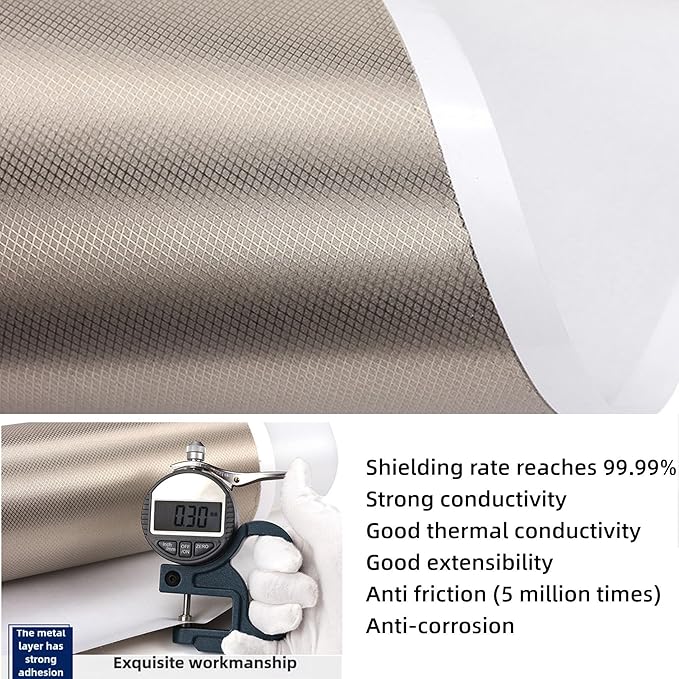 Faraday Fabric with Adhesive Backing 43" x 157.4" + Faraday Tape | Military Grade RFID Shielding Cloth | Block 5G Signals/Anti-Theft Brush | Privacy Protection for Wallet/Passport (43in W*157.4in L)