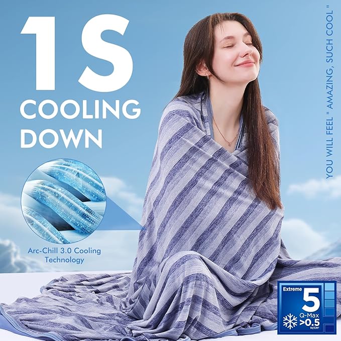 Marchpower Cooling Blanket for Hot Sleepers Queen Size, Double Sided Arc-Chill Cooling Fabric Q-Max>0.5, Cooling Blanekt for Hot Flashes and Night Sweats, Cool Blanekt Cold Blanket for Summer Blue