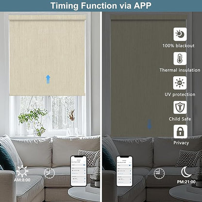 Bringnox No Drill Motorized Blinds with Remote,Blackout Windows,with Apple Homekit,Alexa,Google, with App,Voice Control Custom Size