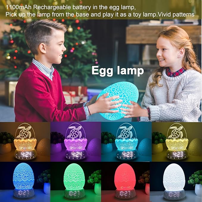 Turtle Smart Clock with Bluetooth Speaker & Mood Light 2 Alarm Settings + 20 White Noise Songs + 11 Color LED Egg Lamp Touch Control & Dimmable for Bedroom, Nursery, Home Office (Ocean)