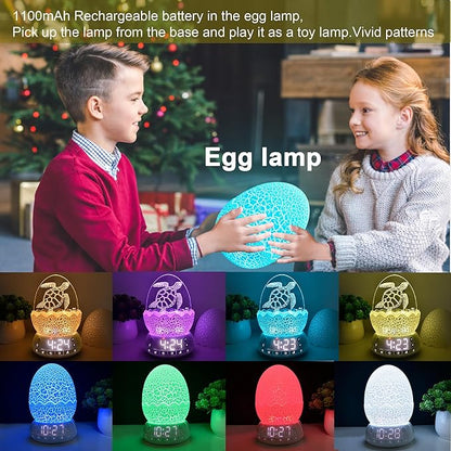 Turtle Smart Clock with Bluetooth Speaker & Mood Light 2 Alarm Settings + 20 White Noise Songs + 11 Color LED Egg Lamp Touch Control & Dimmable for Bedroom, Nursery, Home Office (Ocean)