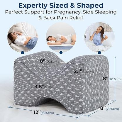 5 STARS UNITED Large Knee Pillow for Side Sleepers - Hip Pain Relief, Memory Foam Leg Cushion for Side Sleeping - Between Legs Pillow for Sciatica & Lower Back Pain, Gray