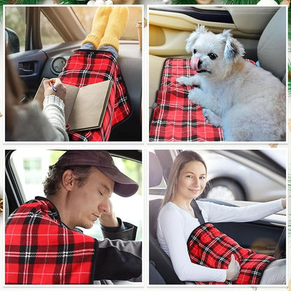 Tuanse 2 Pcs USB Heated Blanket 25"x35" Small Portable 5v 3 Setting Electric Blanket with Timer and Temperature Controller Winter Wearable Recharge Throw for Travel Home(Rose Red Plaid)