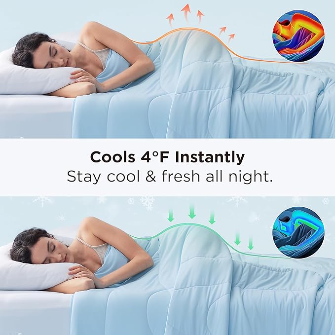 Bedsure Cooling Comforter Cal King - Cooling Blankets for Hot Sleepers, Lightweight Comforter for Summer with Dual-Sided Cool Tech, Soft Breathable Cold Blanket for Sleeping, Blue, 102x96 Inches