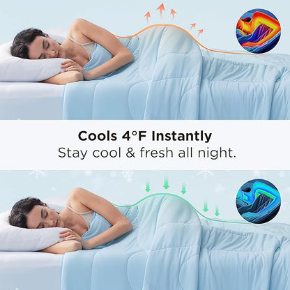 Bedsure Cooling Comforter Cal King - Cooling Blankets for Hot Sleepers, Lightweight Comforter for Summer with Dual-Sided Cool Tech, Soft Breathable Cold Blanket for Sleeping, Blue, 102x96 Inches