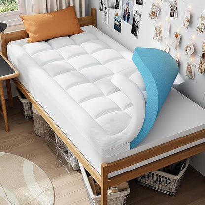 ELEMUSE Twin XL Size Dual Layer 3 Inch Memory Foam Mattress Topper for Pressure Relief, Breathable Pillow Top Mattress Pad with Deep Pocket, Enhanced Support, Non-Slip Design & Removable & Washable