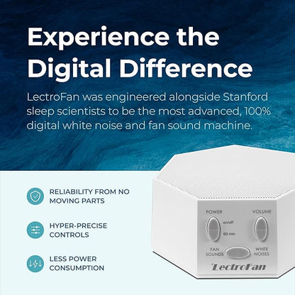 Adaptive Sound Technologies LectroFan Classic White Noise Machine - Compact Sleep Sound Machine for Bedroom, Travel, Study & More - 20 Non-Looping Fan & White Noise Variations