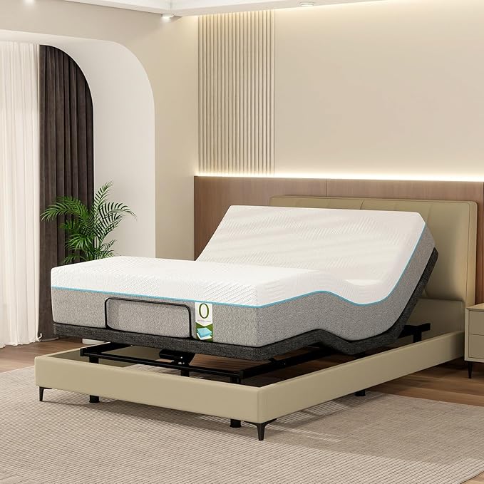 MUUEGM Adjustable Bed Base Frame with 12” Gel Memory Foam Mattress, Remote Control Bed Bases with Head-Pillow-tilt, USB, Massage, Zero Gravity, Anti-Snore, Queen