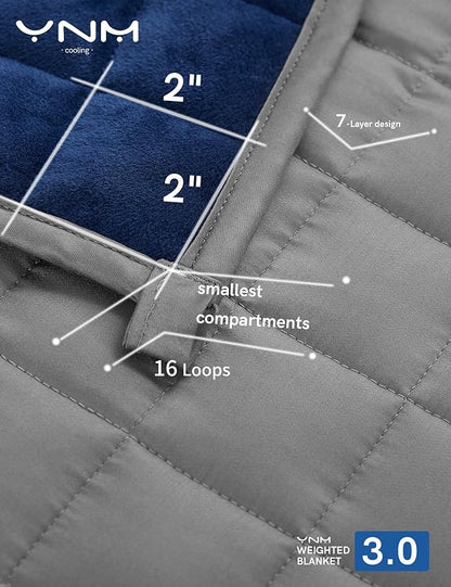 YnM Cooling Weighted Blanket for Adults, Cooling & Cozy Velvet Dual-Sided, 25lbs Heavy Bed Throw for Couple, Four Seasons Use (88x104 Inches, Queen or King Bed, Blue/Grey)