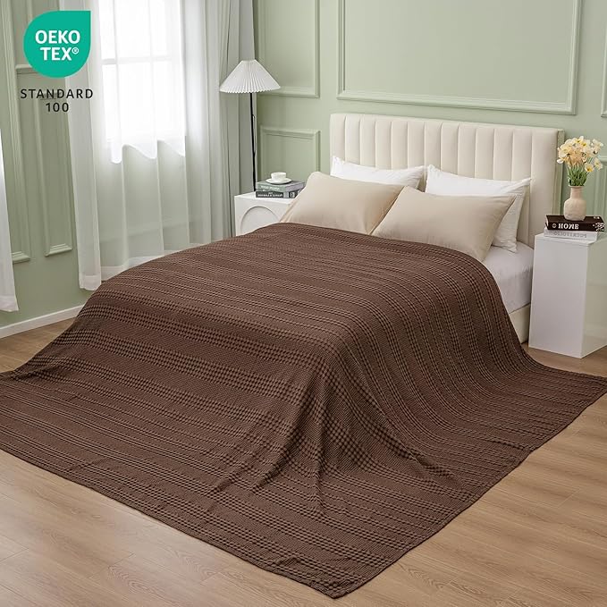 PHF Cooling Waffle Blanket California King Size, Lightweight 60% Rayon Derived from Bamboo & 40% Cotton Breathable Blanket for Hot Sleepers, Soft and Luxury for Bed Couch and Sofa, 110"x96", Chocolate