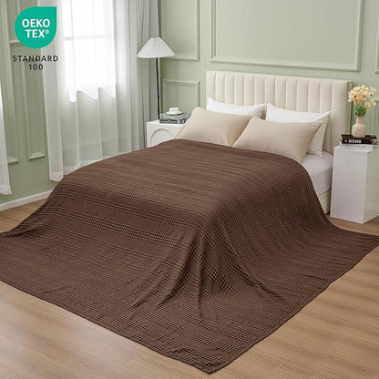 PHF Cooling Waffle Blanket California King Size, Lightweight 60% Rayon Derived from Bamboo & 40% Cotton Breathable Blanket for Hot Sleepers, Soft and Luxury for Bed Couch and Sofa, 110"x96", Chocolate