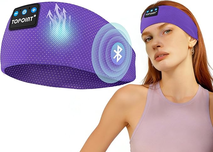 TOPOINT Sleep Headphones Headband Bluetooth 5.4, Sports Headband Wireless Earphones Sweat Breathable with HD Stereo Speaker for Women Men Sports Gifts Workout Jogging Yoga Insomnia Travel Meditation