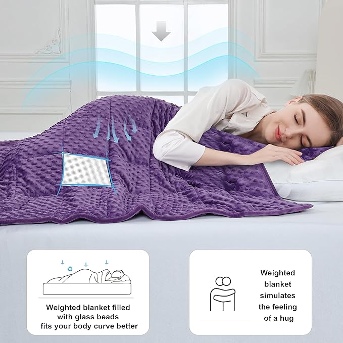 Alomidds Weighted Blanket, Luxury Velvet Weighted Blankets for Adults,Warm Soft and Comfort Minky, Heavy Blanket with Glass Beads (48"x72",12lbs Twin Size - Purple)