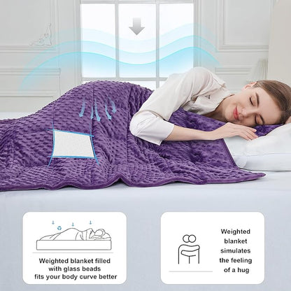 Alomidds Weighted Blanket, Luxury Velvet Weighted Blankets for Adults,Warm Soft and Comfort Minky, Heavy Blanket with Glass Beads (48"x72",12lbs Twin Size - Purple)