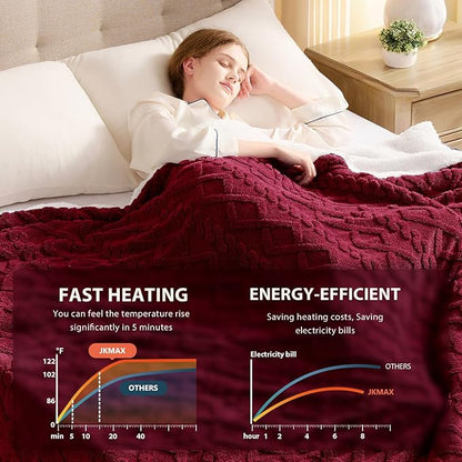 Heated Electric Blanket King Size-100"x90" Heating Blanket with 10 Heating Levels & 5 Time Settings Over-Heat Protection，Winter Warmer for Adults with ETL Certification（Red）