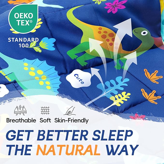 ROKDUK Weighted Lap Blanket for Adults Kids, Weighted Lap Pad for Dog Pet 17"x22" 2lbs Small Weighted Blanket for Sleeping Shoulder Back Relaxation Travel Office Blue Dinosaur