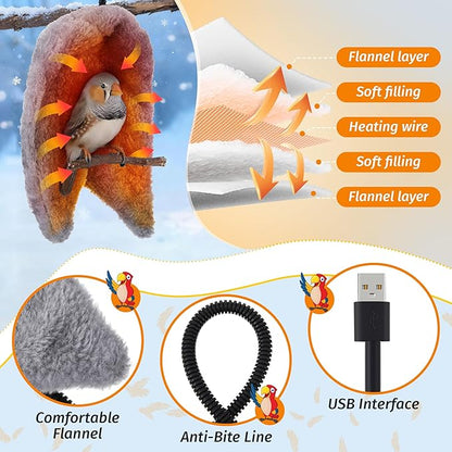 Dreyoo Snuggle Up Bird Cage Heater for Parrot and Small Birds,5V Low Voltage Heated Bird Perch with Constant Temperature Control & Anti Bite Line, Cozy Corner Warmer Blanket Cage Accessory(8.5" × 6")