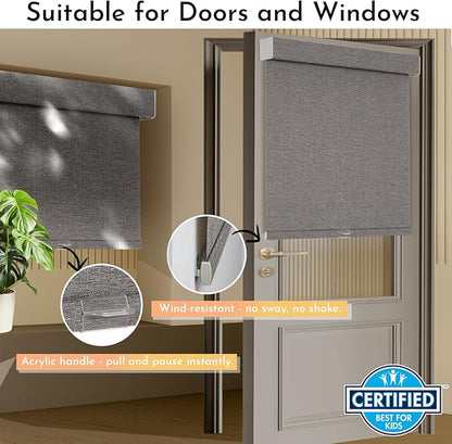 Persilux Blackout Roller Shades for Indoor Window Blinds,Cordless,Linen Fabric,Thermal Insulated Fabric UV Protection Shades for Home,Office,Bedroom,Door,Blackout-Stone Grey,Custom Size