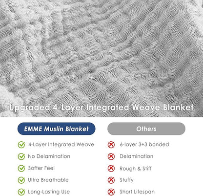 EMME Cotton Muslin King Blanket Big Oversized Bed Layering Bedspread Coverlet Breathable Gauze Soft Lightweight Blankets (Light Grey, 120"x94")