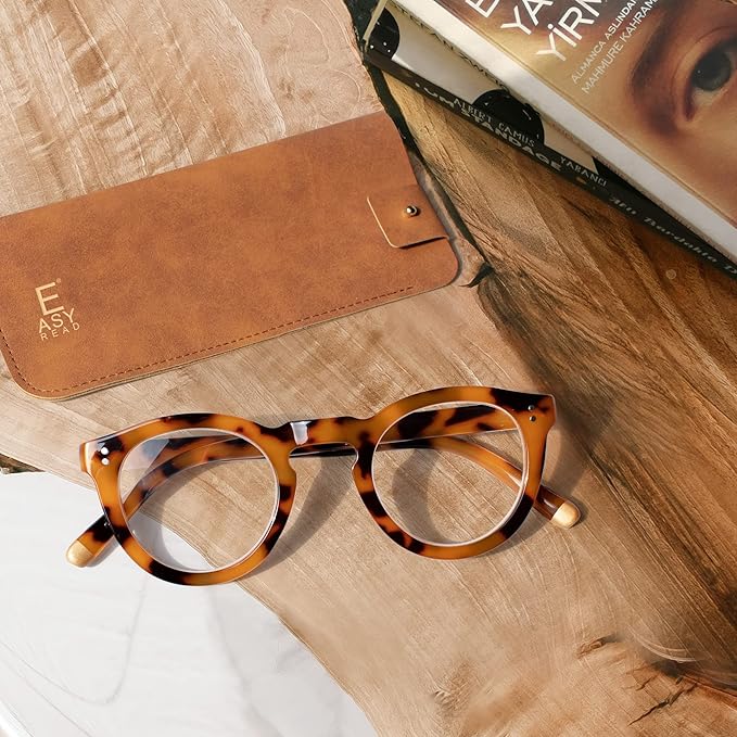 EASY READ Retro Round Blue Light Blocking Reading Glasses for Women,Anti UV Readers for Women with Spring Hinge