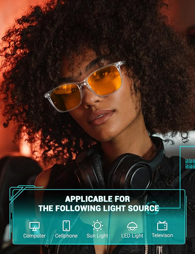 TIJN Blue Light Blocking Glasses for Men Women - Dual AR Coatings Amber Lens for Computer Gaming - Screen Fatigue & UV Protection - 2 Pack