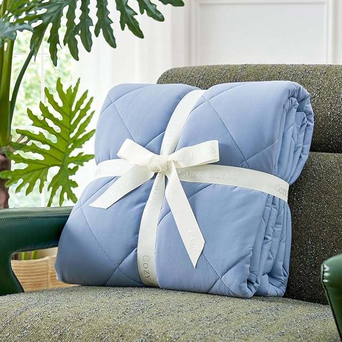 Cozy Bliss Cooling Blanket for Hot Sleepers Twin Size, Q-Max 0.45 Cooling Comfort Throw, Cold Blankets for Night Sweats Sleeping, Ultra-Cool Lightweight Breathable Summer Blanket for Bed, Blue