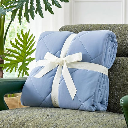 Cozy Bliss Cooling Blanket for Hot Sleepers Queen Size, Q-Max 0.45 Cooling Comfort, Cold Blankets for Night Sweats Sleeping, Ultra-Cool Lightweight Breathable Summer Blanket for Bed, Deep Blue