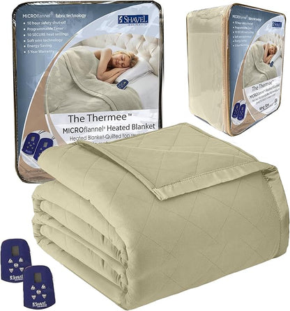 Thermee Micro Flannel Heated Blanket King Size - 10 Settings, Programmable, Rapid Heating, Luxuriously Soft - Sage
