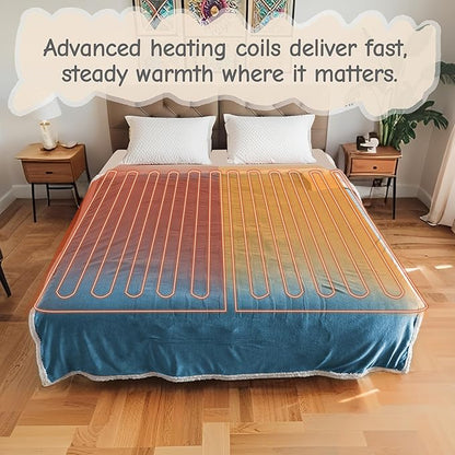 Electric Heated Blanket Twin Size 62"x84", Soft Flannel with Overheat Protection, 9 Adjustable Heat Settings & 10-Hour Auto-Off Timer, Fast Heating for Winter Comfort, Blue