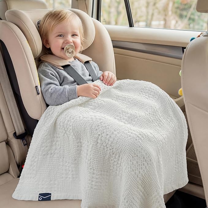 Joiedomi Waffle Baby Blanket - Soft White Baby Blanket, Breathable Turkish Cotton of Rayon Derived from Bamboo for Boys and Girls, Luxuries Throw for Bed, Couch and Sofa